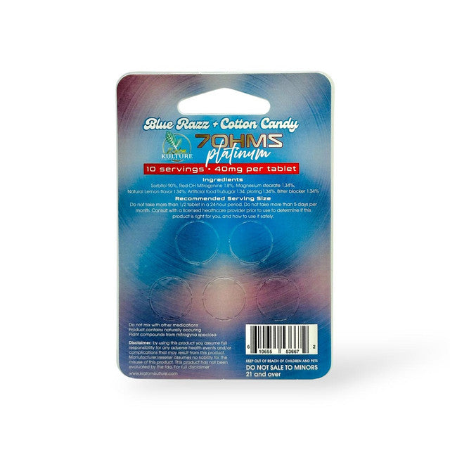 Kratom Kulture 7OHMZ Platinum Tablets Blue Razz + Cotton Candy 40mg