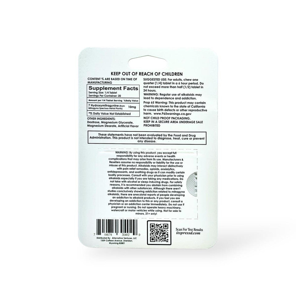 Press'D Kratom 7 Hydroxymitragynine Extra Strength Tablets Mint 40mg