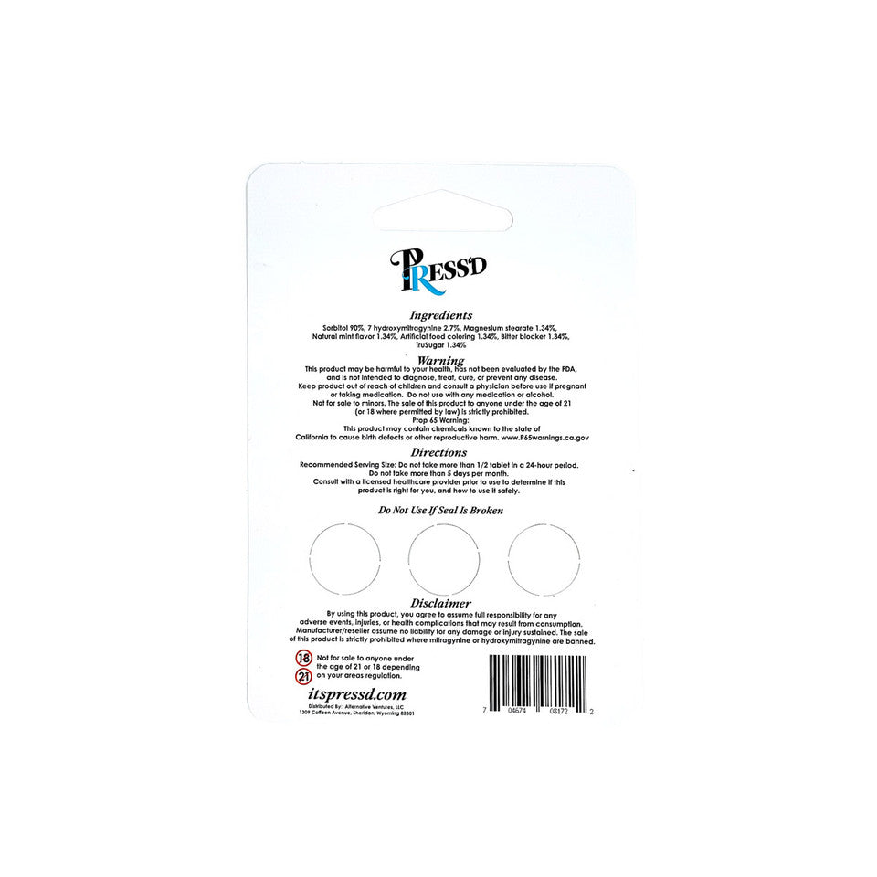 Press'D Kratom 7 Hydroxymitragynine Tablets 18mg