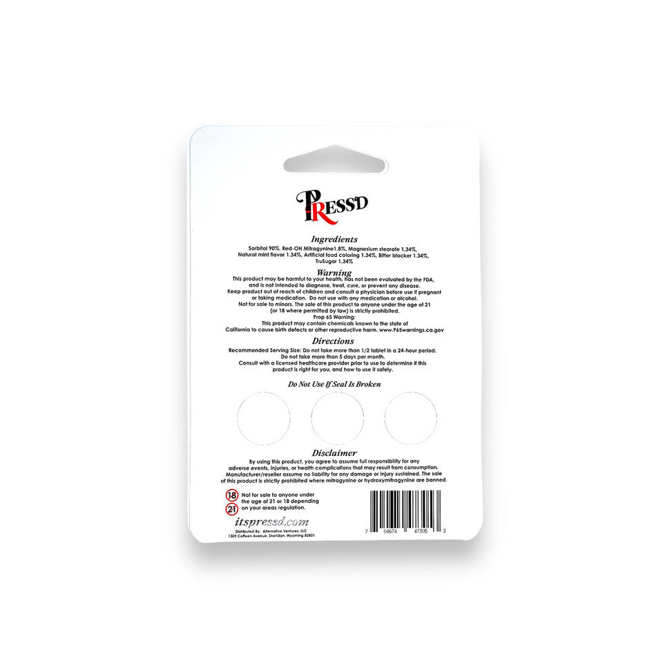 Press'D Kratom Red-OH Pseudo 5X 7-OH Tablets 3ct 18mg