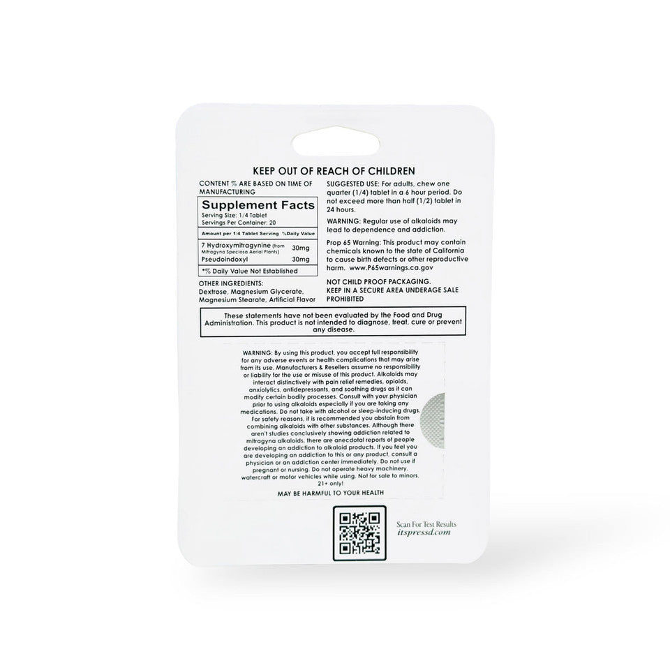 Press'D Kratom Super Hulks 7-hydroxymitragynine & Pseudoindoxyl Green Apple 60mg Per Tablet