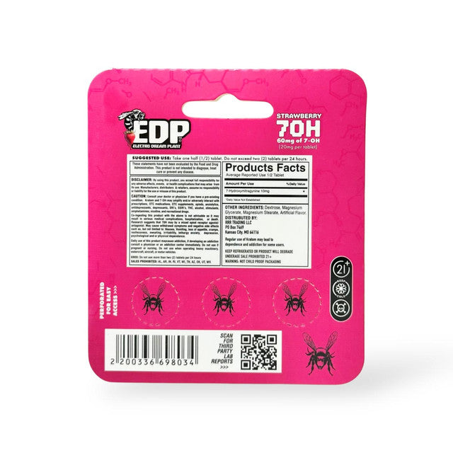 EDP 7OH 7-hydroxymitragynine Kratom Extract Tablets Strawberry 20mg Per Tablet