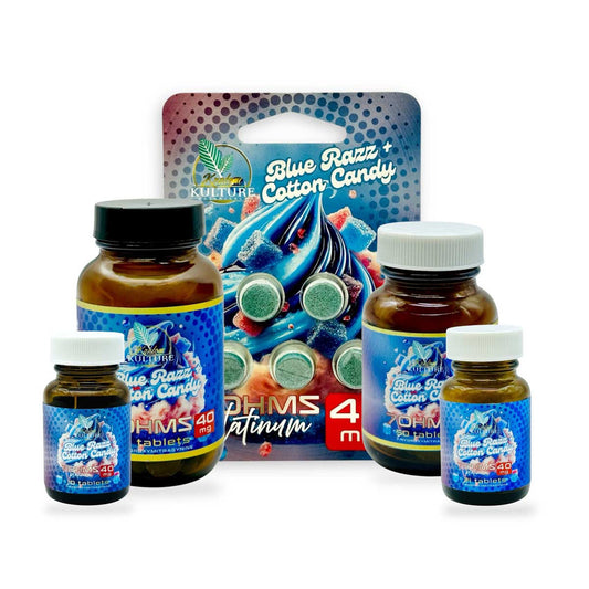 Kratom Kulture 7OHMZ Platinum Tablets Blue Razz + Cotton Candy 40mg