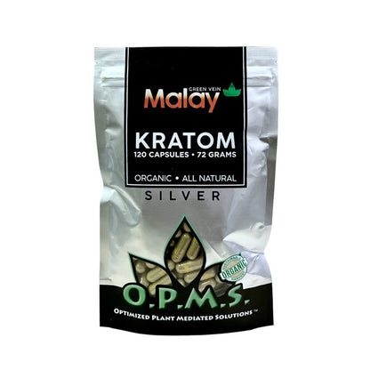 OPMS Silver Malay Kratom Capsules Green Vein