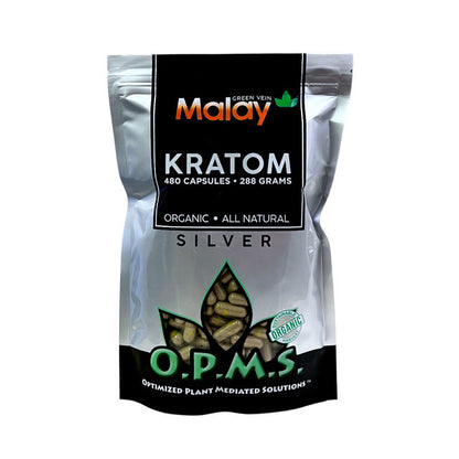OPMS Silver Malay Kratom Capsules Green Vein