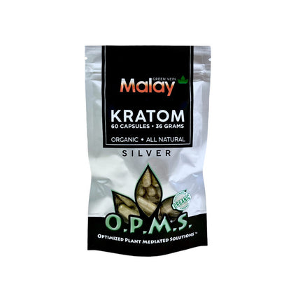 OPMS Silver Malay Kratom Capsules Green Vein