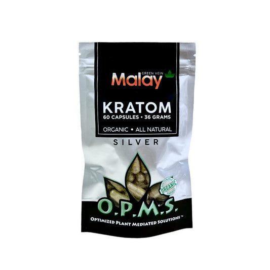 OPMS Silver Malay Kratom Capsules Green Vein