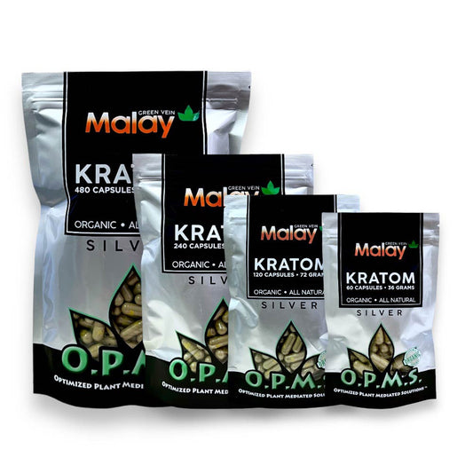 OPMS Silver Malay Kratom Capsules Green Vein