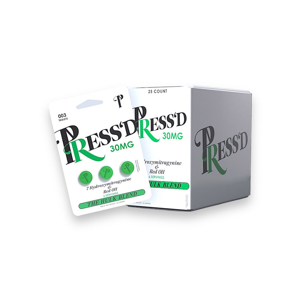 Press'D Kratom Hulk 7-hydroxymitragynine & Red OH Pseudo Tablets 3ct 30mg