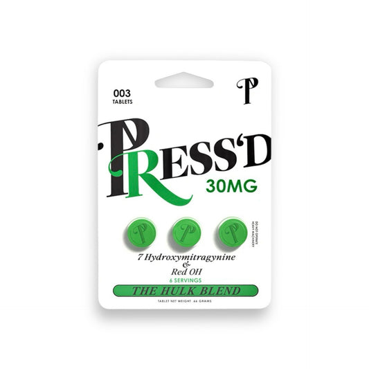 Press'D Kratom Hulk 7-hydroxymitragynine & Red OH Pseudo Tablets 3ct 30mg