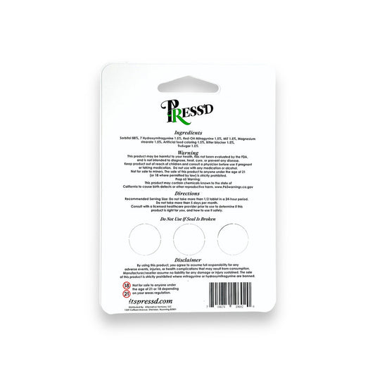 Press'D Kratom Hulk 7-hydroxymitragynine & Red OH Pseudo Tablets 3ct 30mg