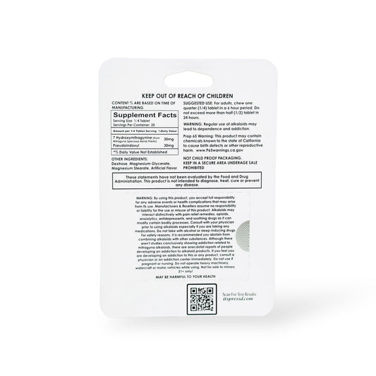 Press'D Kratom Super Hulks 7-hydroxymitragynine & Pseudoindoxyl Green Apple 60mg Per Tablet